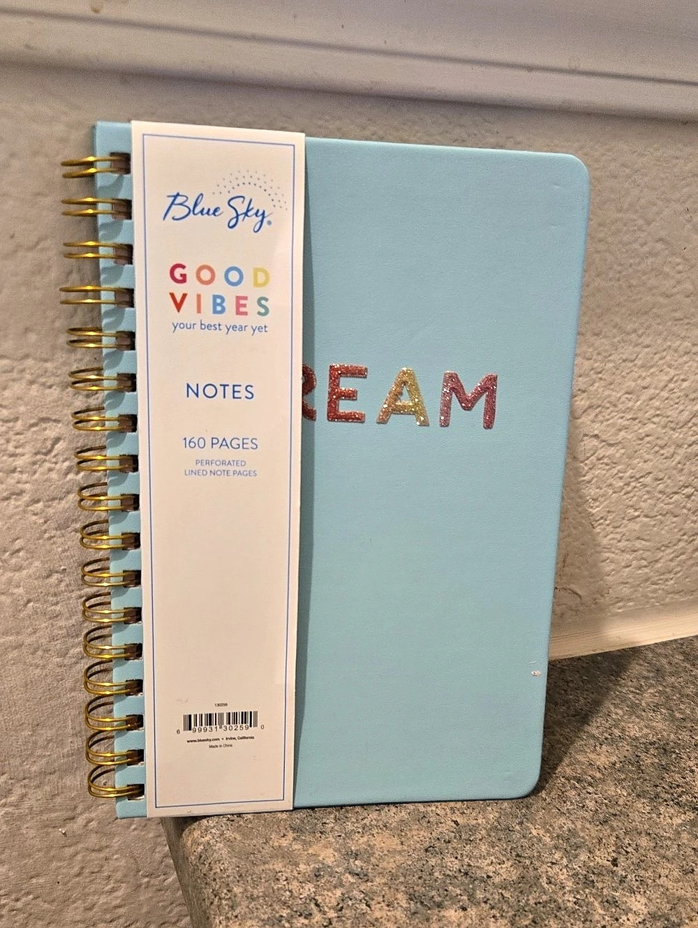 Blue Sky Good Vibes Notes Notebook Spiral Notebook Blue & Gold 160 Pages NWT